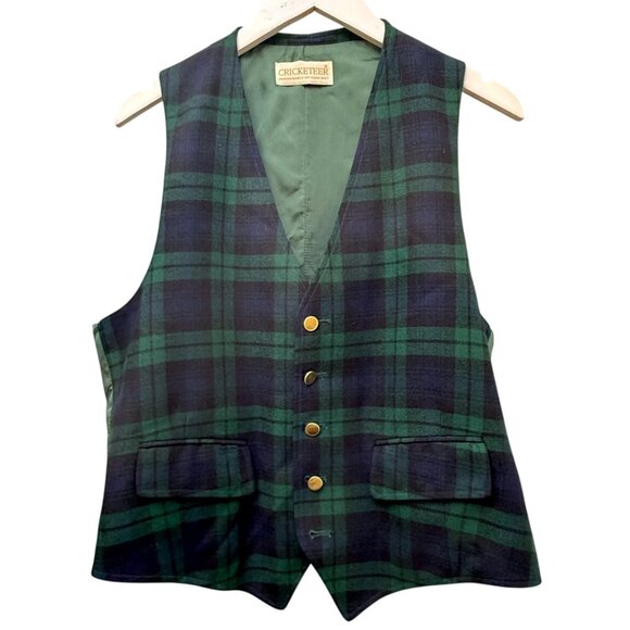 Cricketeer Mens Vest M/L Navy Green Plaid Preppy Scottish Tartan Wool - Picture 7 of 7